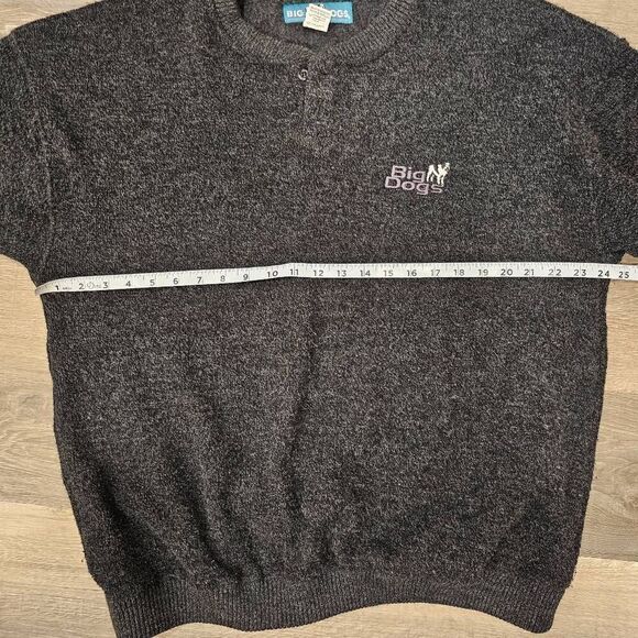 Big Dogs Vintage Black Fuzzy size medium Henley Sweater - Picture 9 of 11